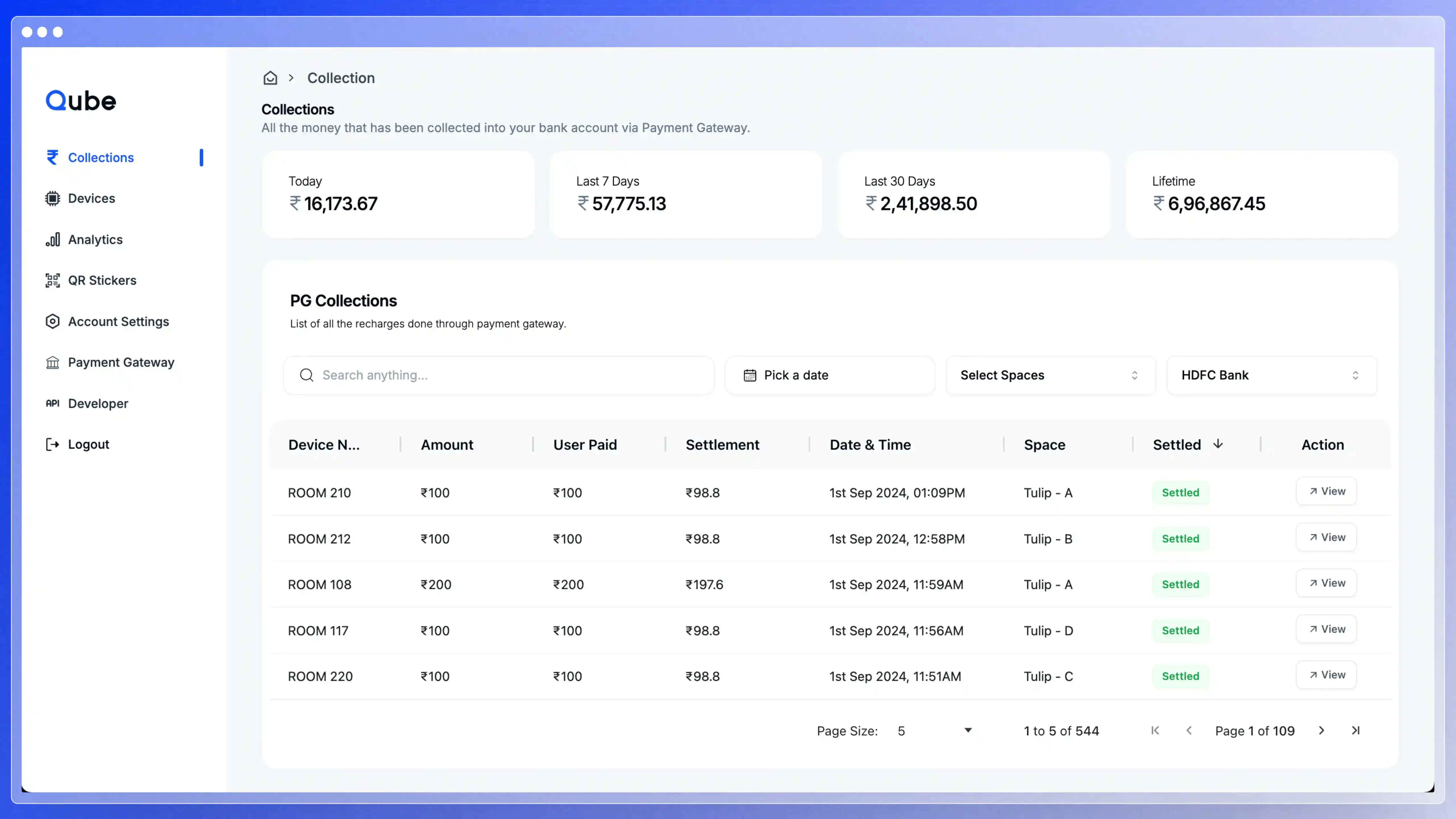 Payment Collection - Qube Dashboard