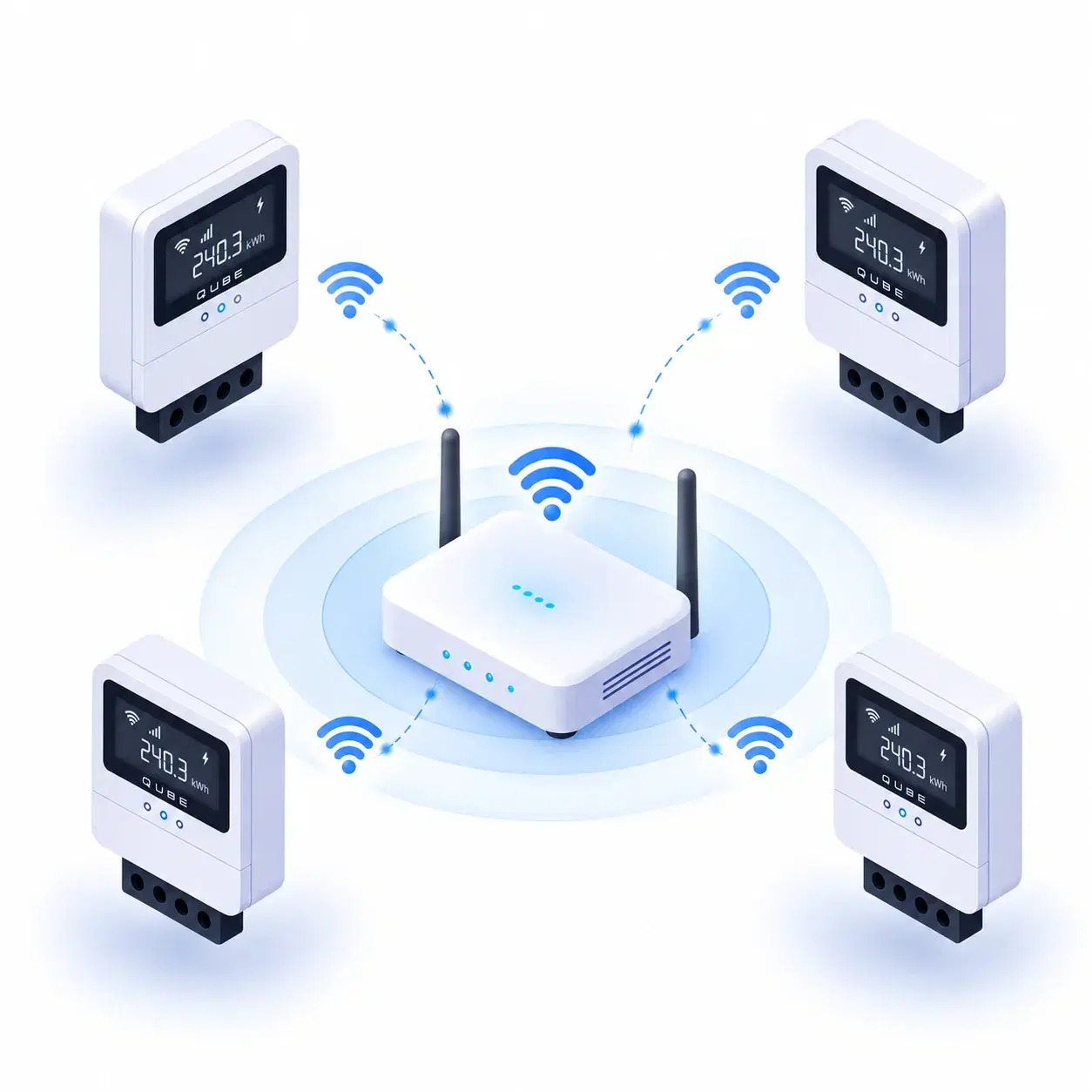 Four Qube meters connected to a WiFi router