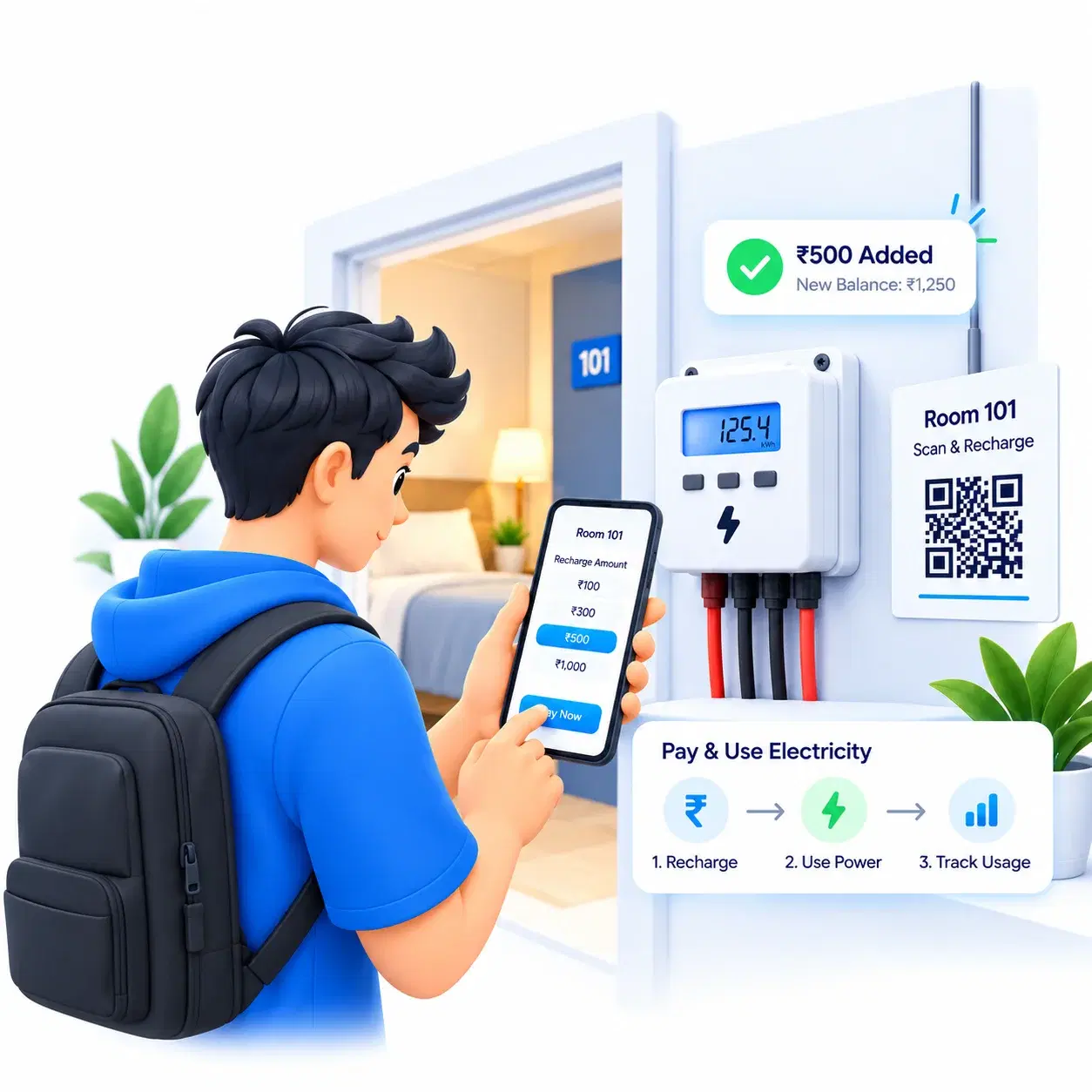 Tenant recharging a meter before using electricity