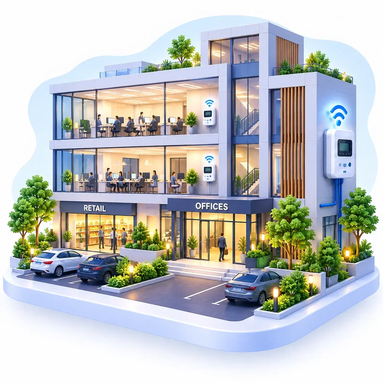 Commercial building with Qube submeters for offices and shops
