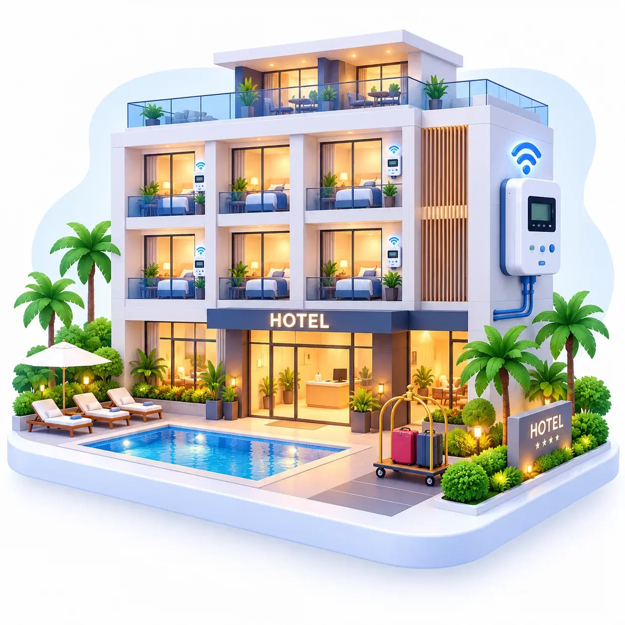 Hotel with Qube submeters on guest rooms