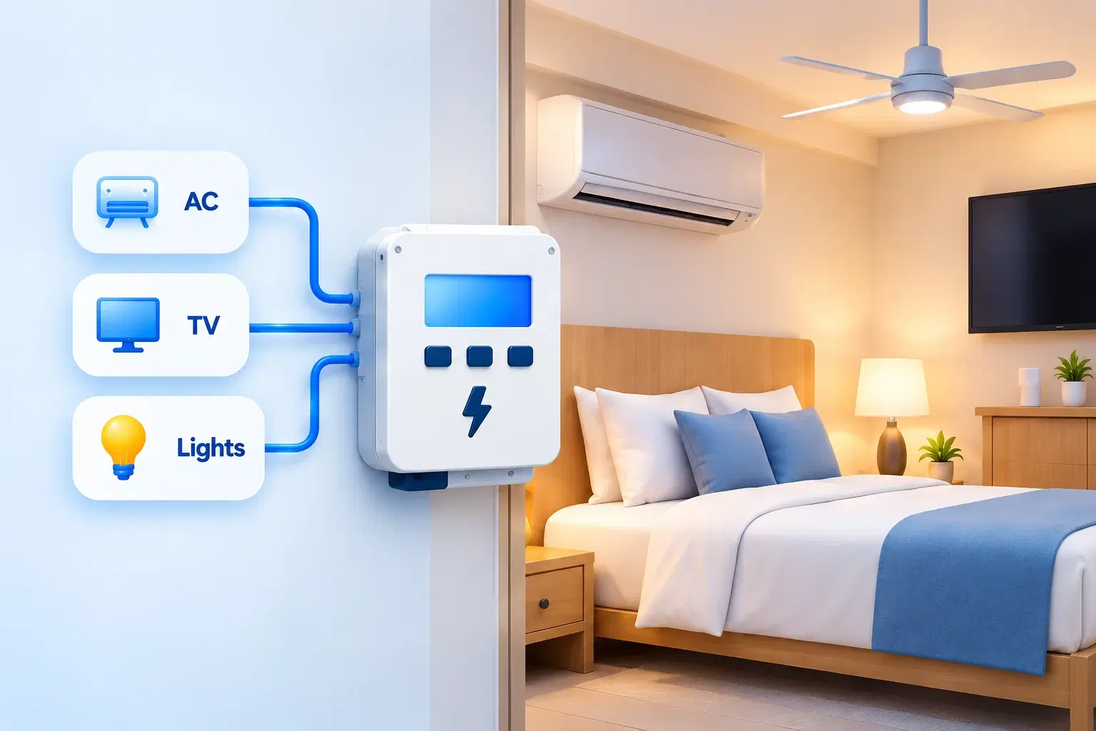 A meter connected to a room, an air conditioner, and a light